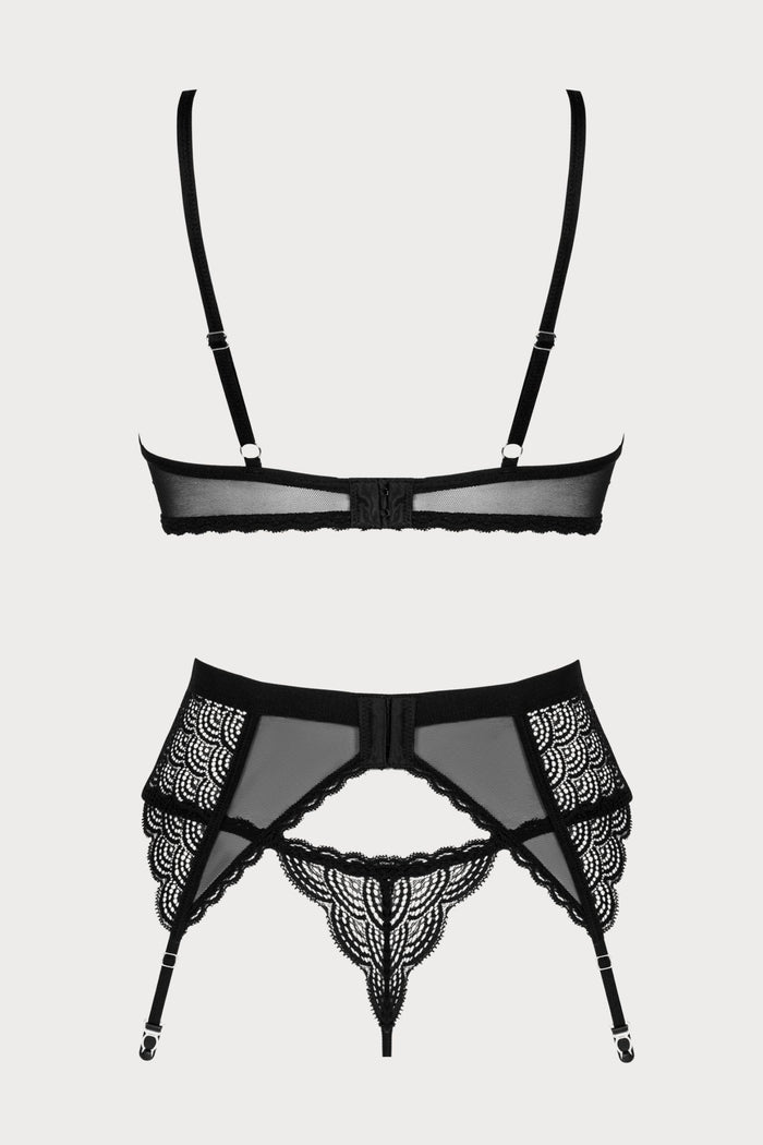 Obsessive Chemeris Bra, Thong & Suspender Black