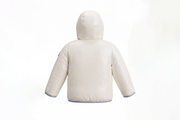 coat down contrast bindings with hood - ivory/blue
