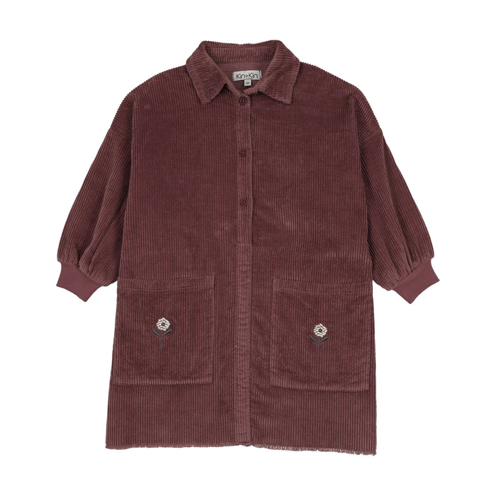 dress corduroy embroidered pockets shirt style - mauve