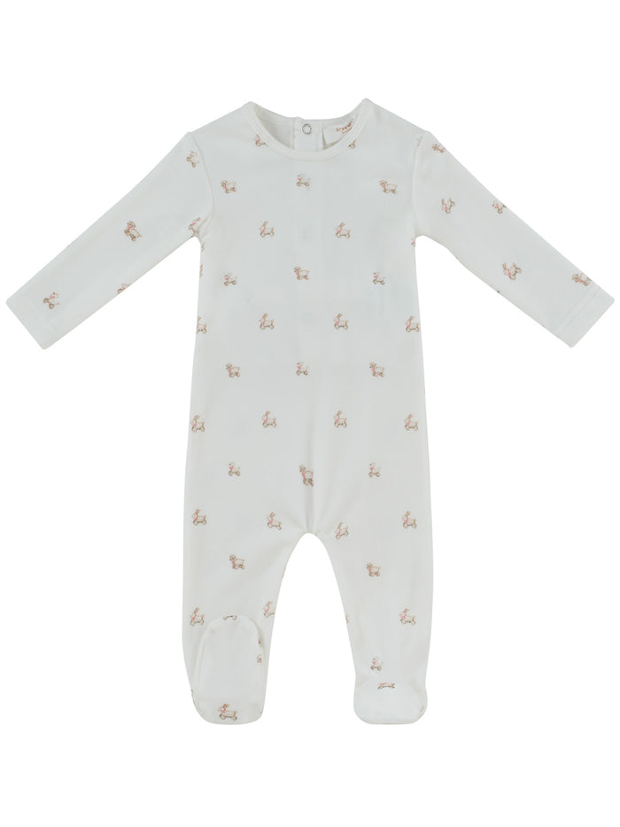 footie velour bunny print - pink