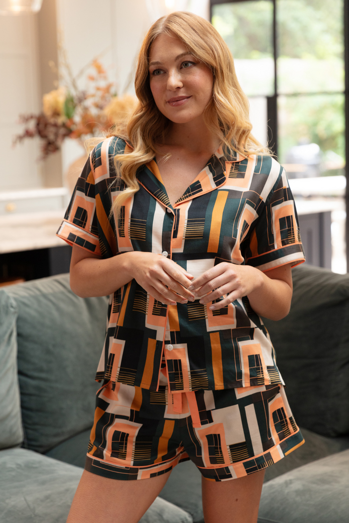 Fable & Eve Hackney Tile Print Shorty Set Black