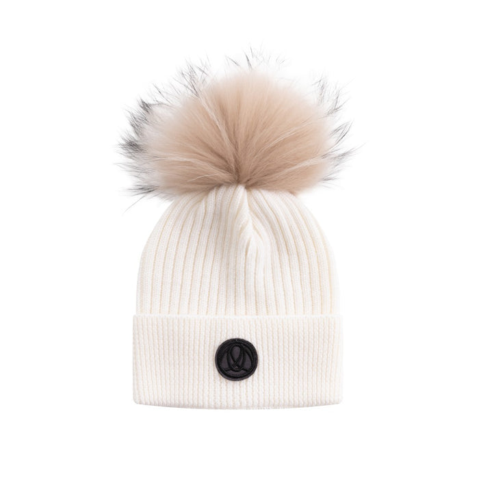 hat chunky knit logo beanie - white