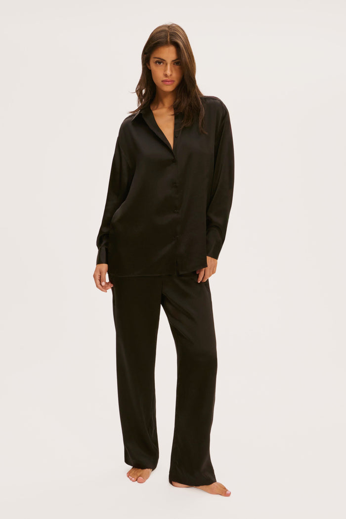 Simone Pérèle Love Me Black Silk & Embroidery Pyjama Shirt