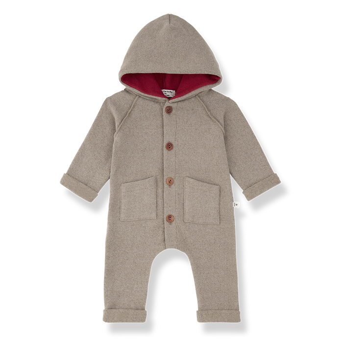 one piece cotton button down long romper with hood - canapa