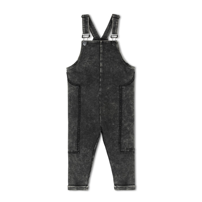 one piece patch detail long romper - black wash