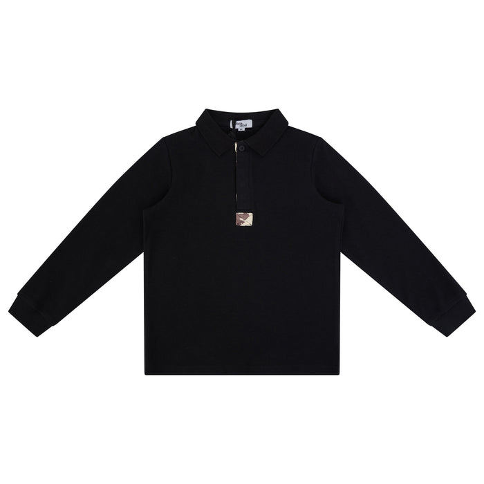 polo l/s printed placket - black