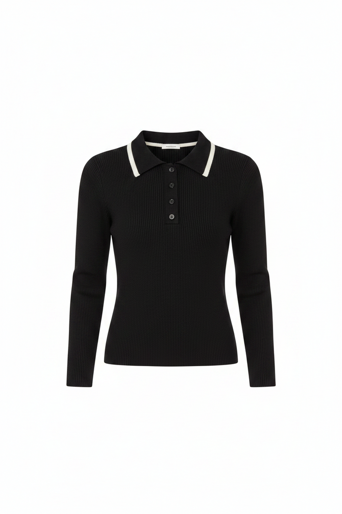 polo l/s ribbed knit - black