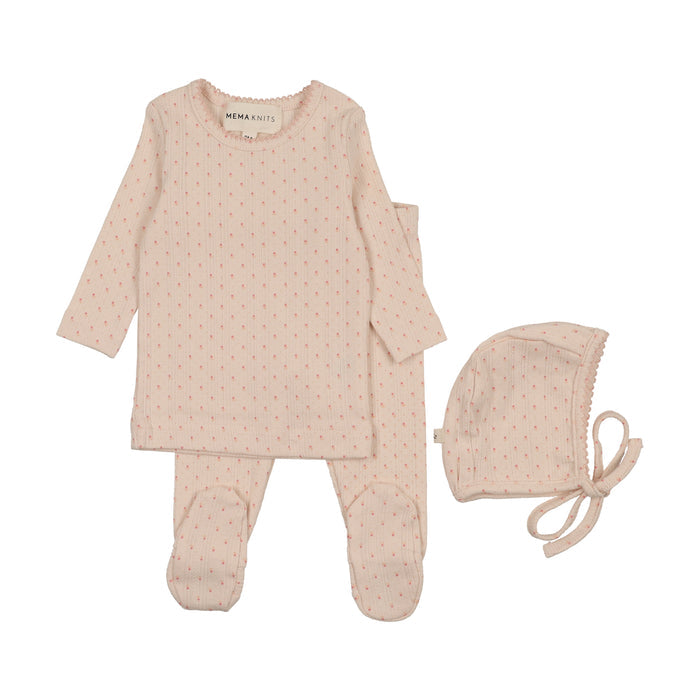 set knit tulip print top and footie pants with bonnet - pink