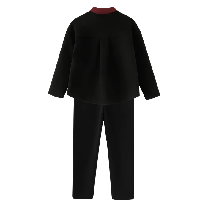 set outfit button down robe - black