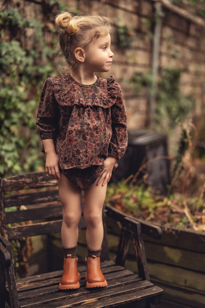 set outfit corduroy flower print blouse and bloomers - floral-16