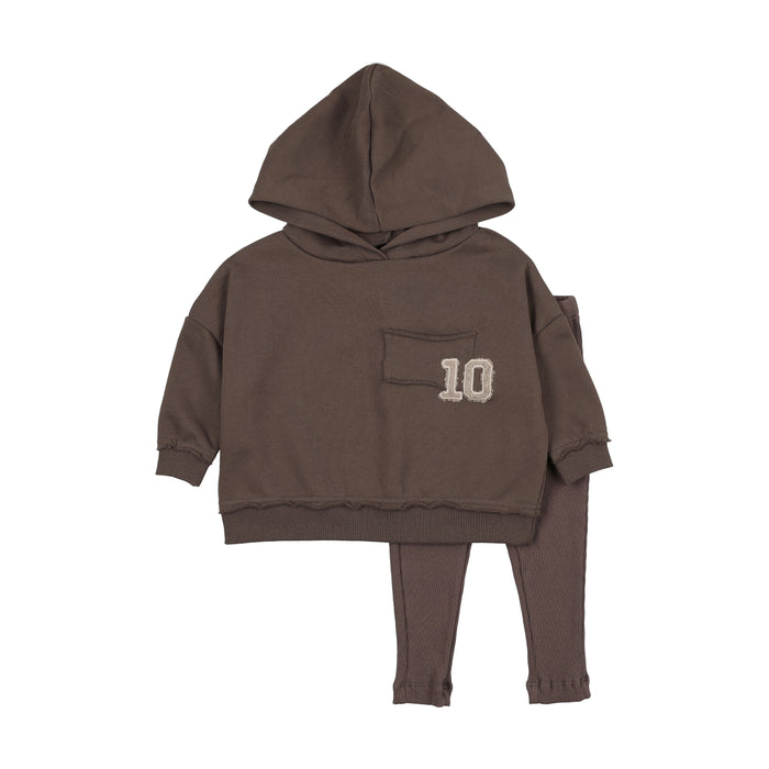 set outfit frayed edge hooded sweatshirt and leggings - umber