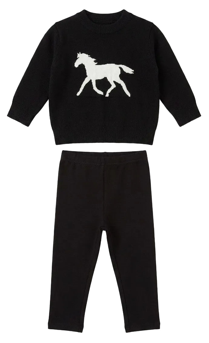 set outfit knit horse jacquard sweater and leggings - black