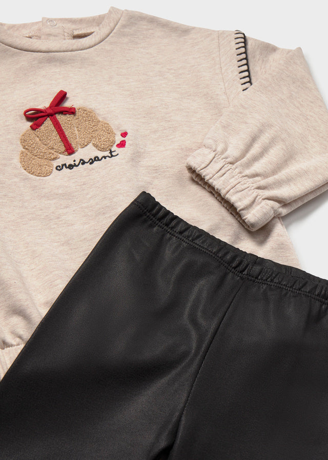 set outfit sherpa croissant sweatshirt and leggings - black-050