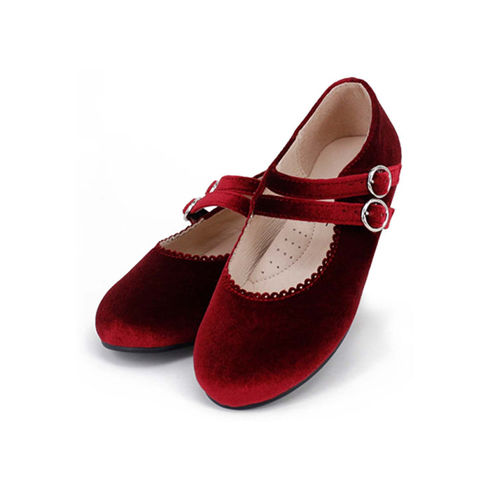 shoes estella velvet double strap mary janes - cherry velvet