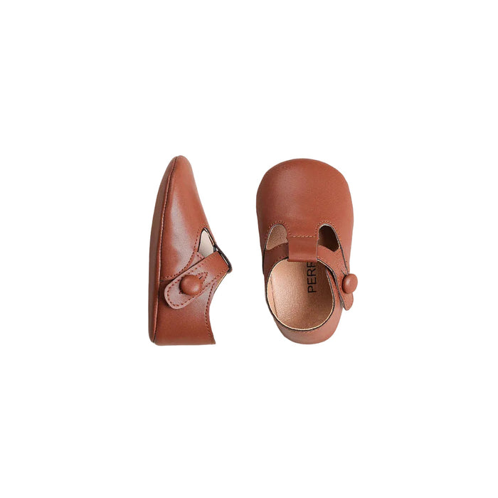 shoes t strap soft sole - brown p.u.