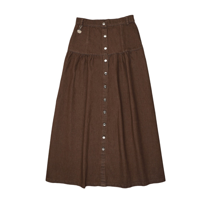 skirt denim drop waist button down - brown denim
