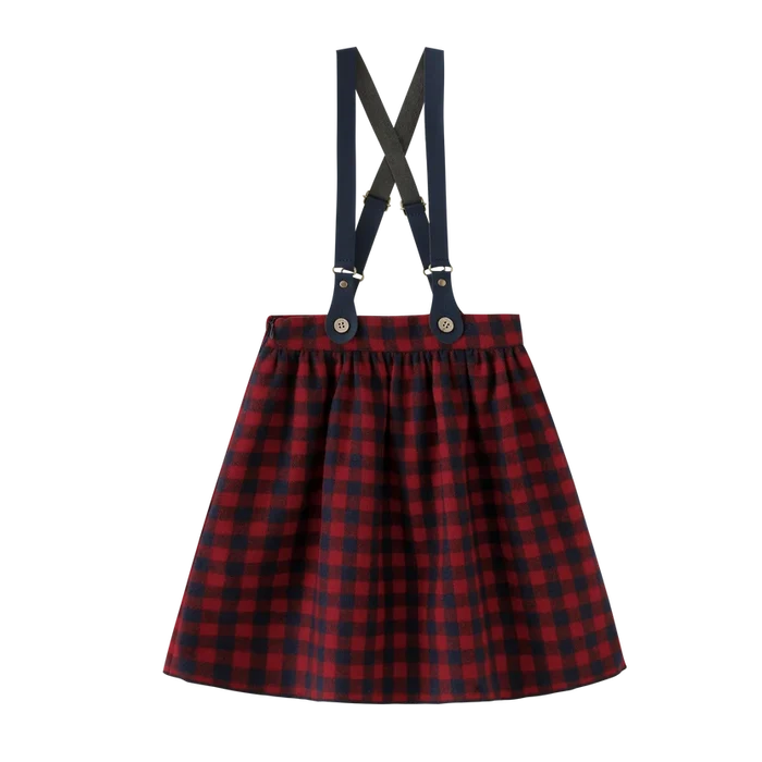 skirt plaid suspender - burgundy plaid