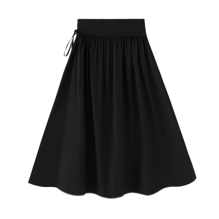 skirt taffeta gathered with bow - black