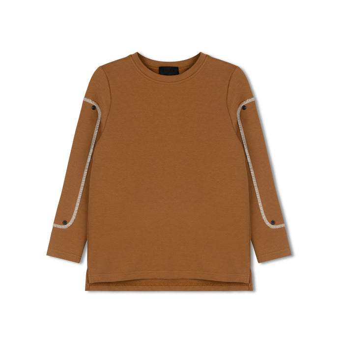 tee l/s patch detail crew neck - camel