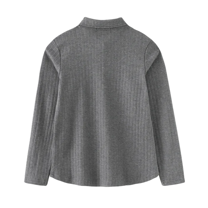 tee l/s ribbed button collar - grey