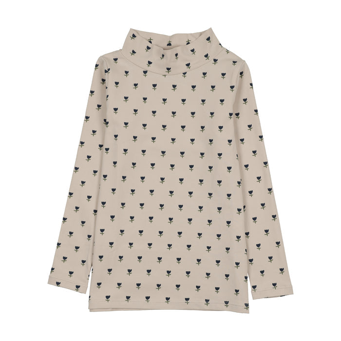 tee l/s tulip printed mockneck - blue tulip print