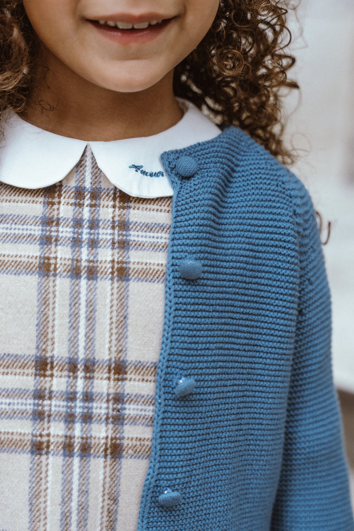 top l/s cropped knit cardigan - blue