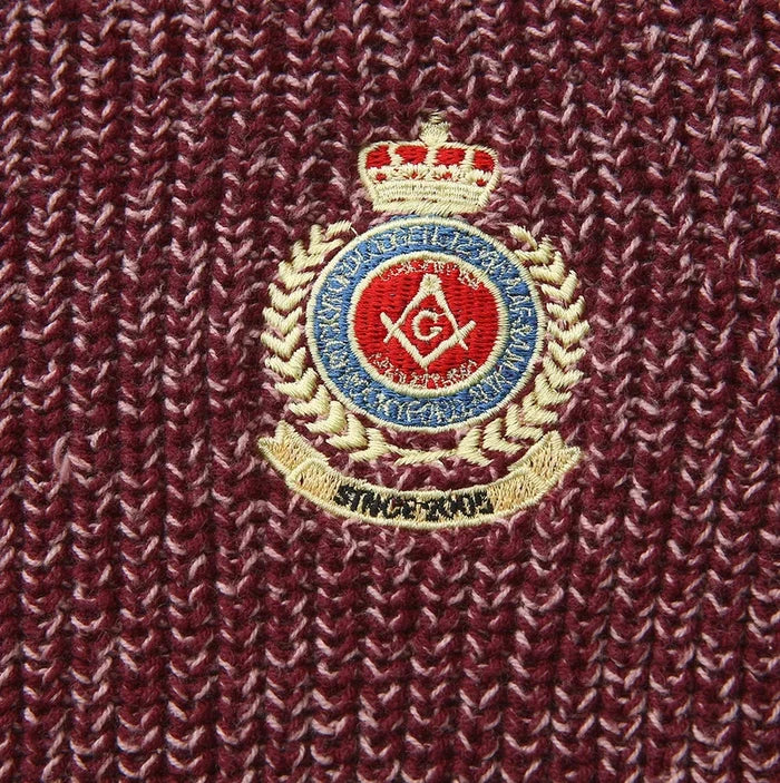 top l/s marled knit emblem sweater - burgundy
