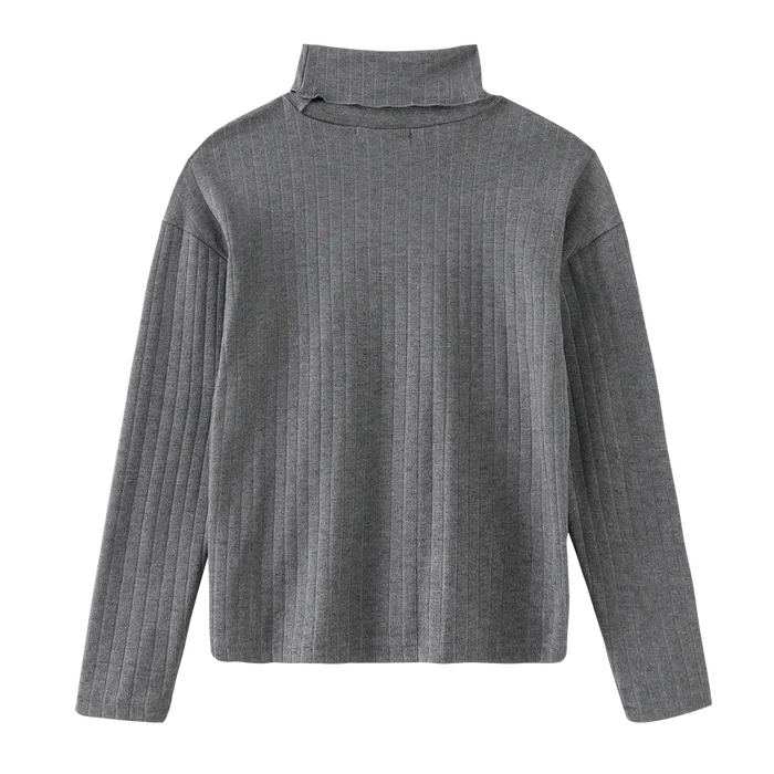 top l/s ribbed turtleneck - grey