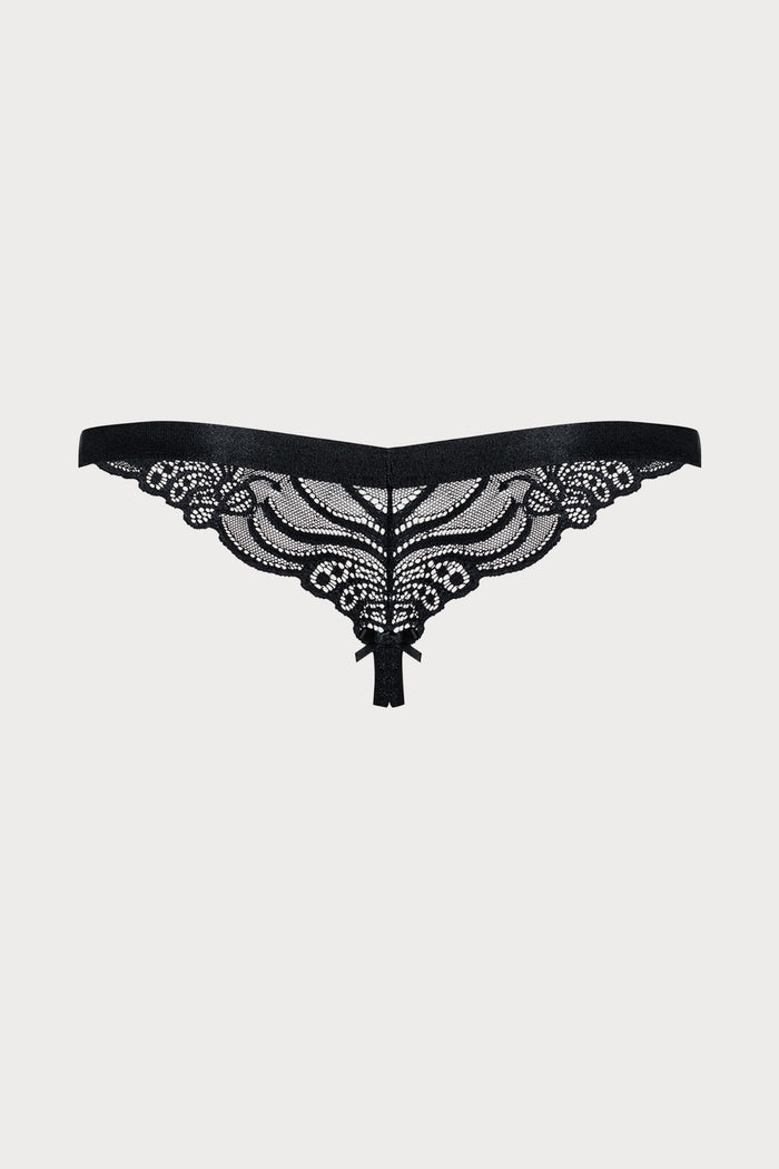 Obsessive 828 Black Lace Crotchless Thong