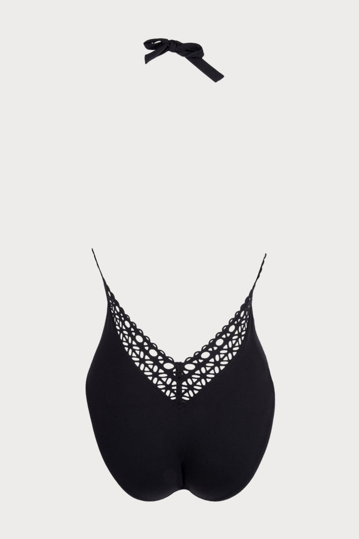 Ajourage Couture Plunging Back Halter Swimsuit in Black, Size L (UK 14)