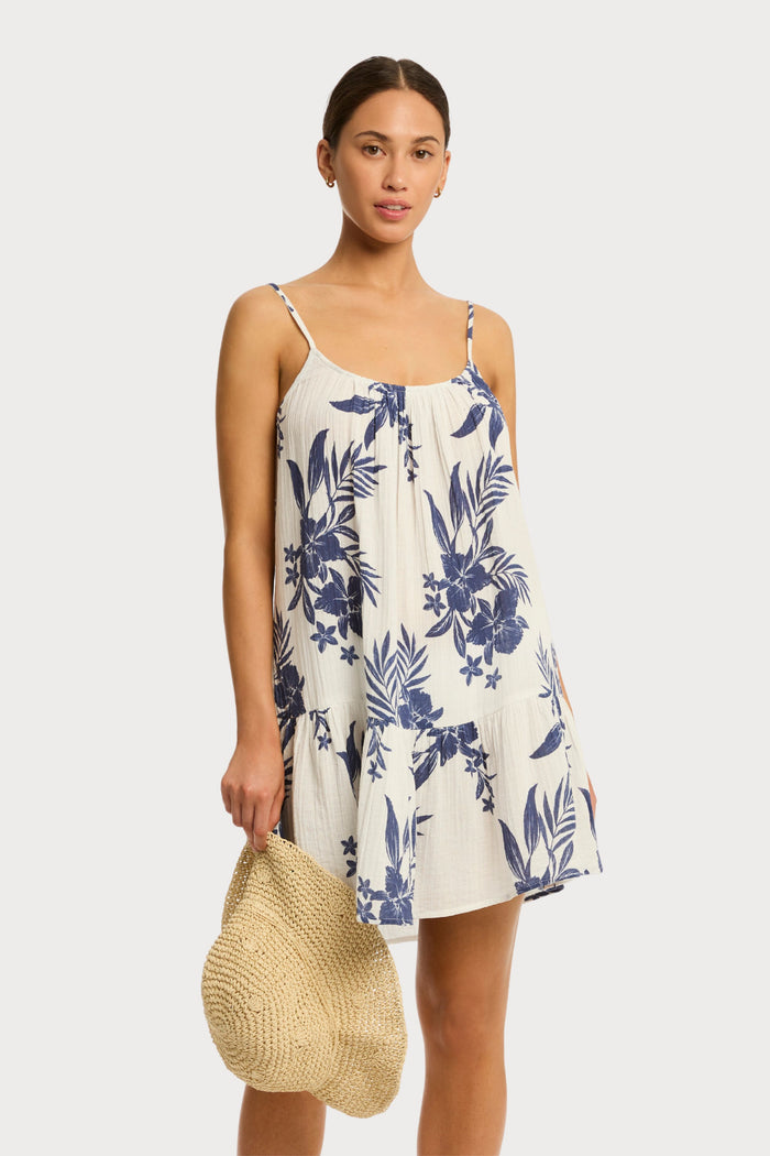 Aloha White Cotton Short Sundress