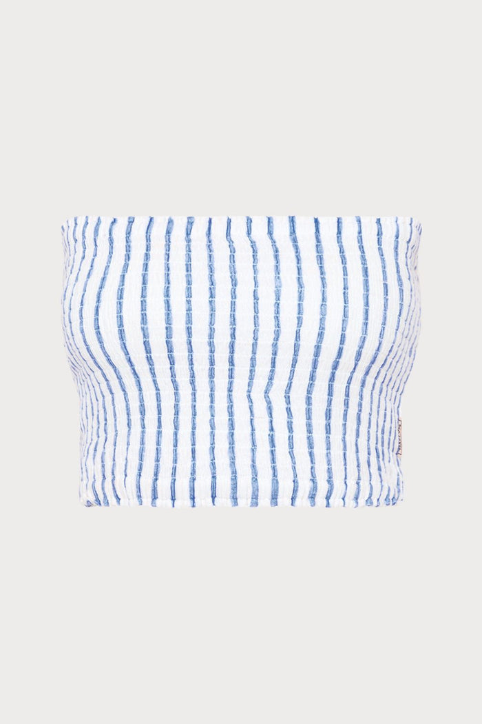 Amalfi Blue Striped Cotton Bandeau Beach Top, Size XS (UK 8)