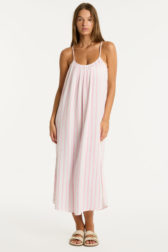 Amalfi Pink Striped Cotton Beach Dress, Size XS (UK 8)