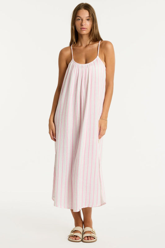 Amalfi Pink Striped Cotton Beach Dress, Size XS (UK 8)