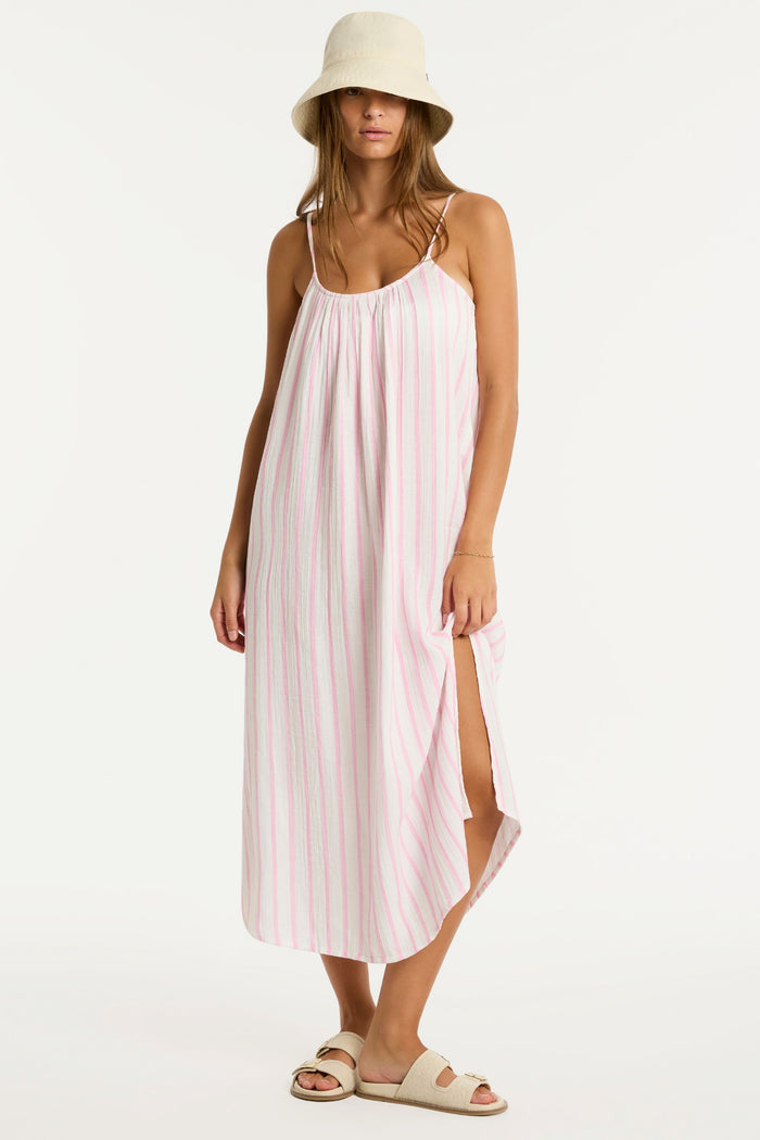 Amalfi Pink Striped Cotton Beach Dress, Size XS (UK 8)