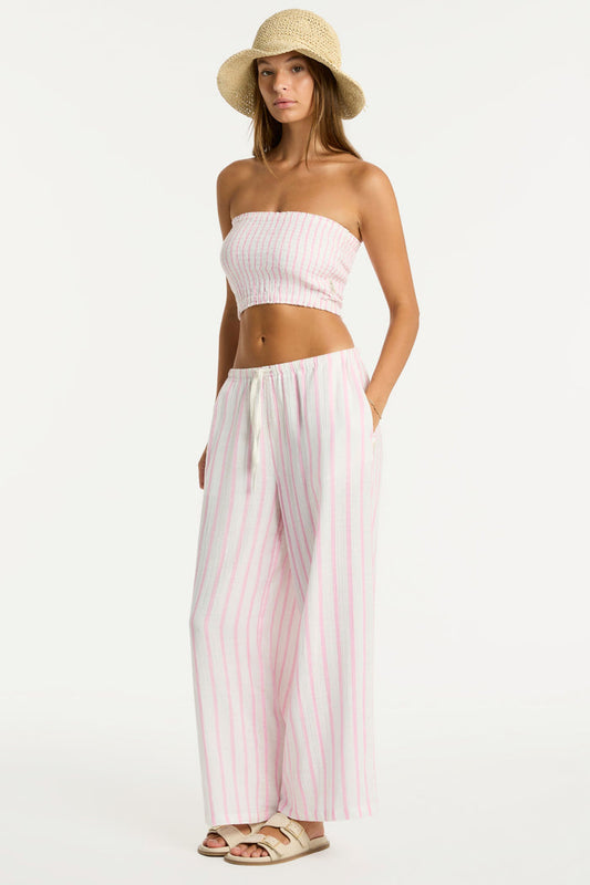Amalfi Pink Striped Cotton Beach Pants, Size S (UK 10)