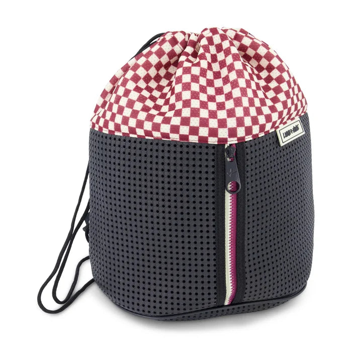 backpack drawstring zipper - checkered brick