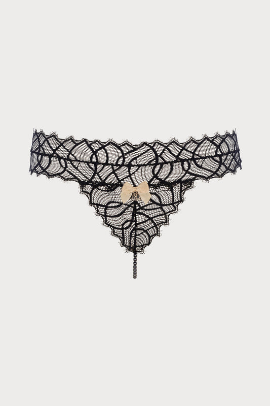 Bettie Page Black Lace Pearl G-String