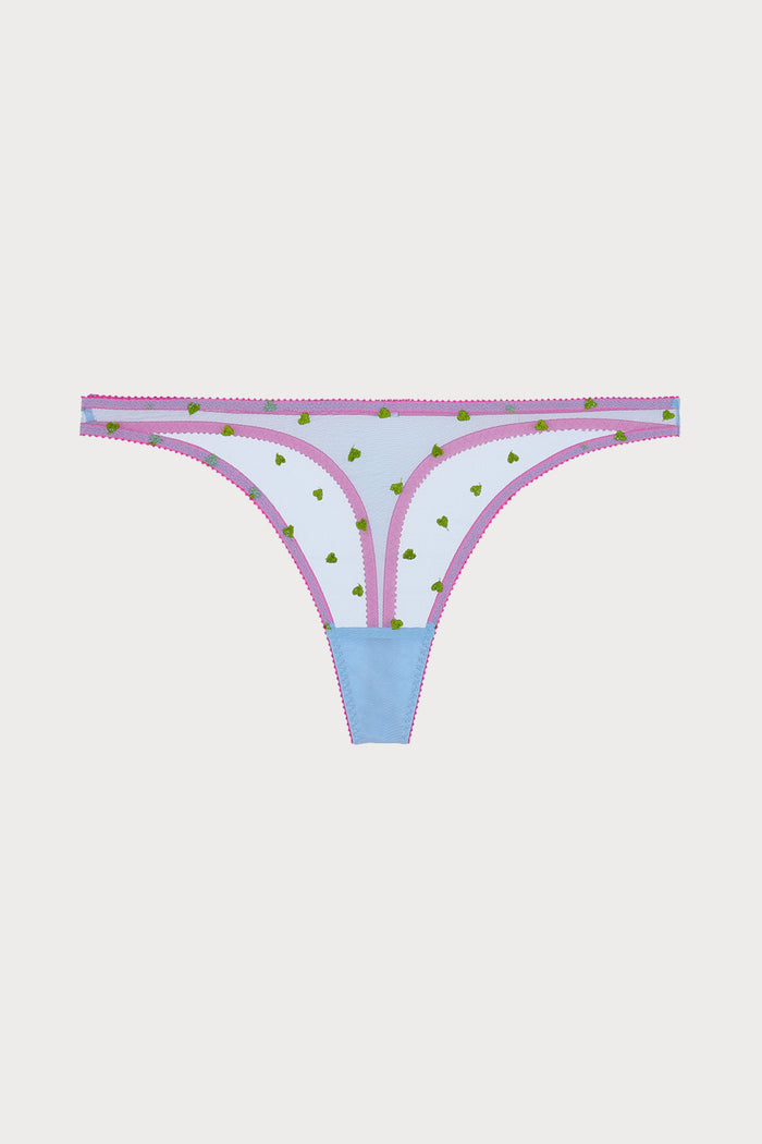 Betty Heart Embroidery Thong in Cornflower
