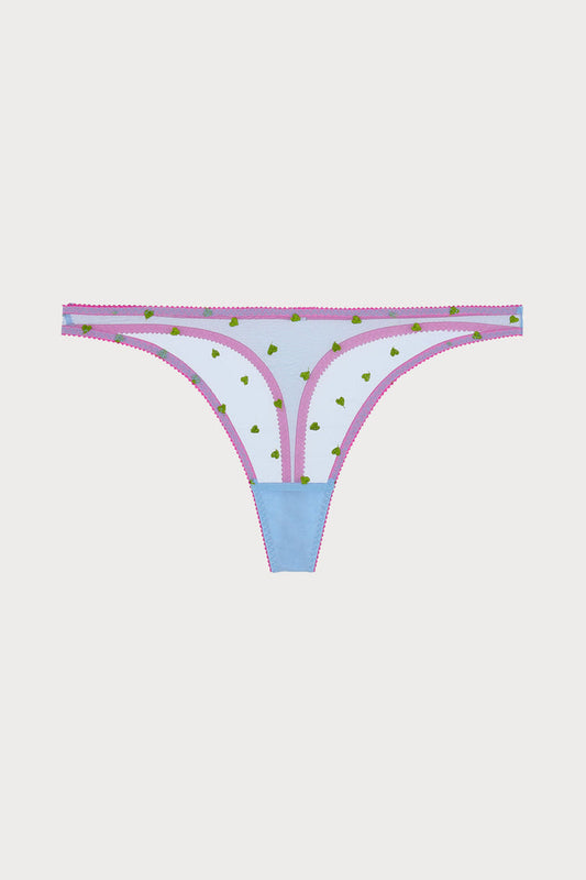 Betty Heart Embroidery Thong in Cornflower