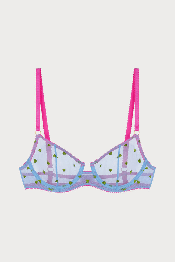 Betty Heart Embroidery Underwire Bra in Cornflower