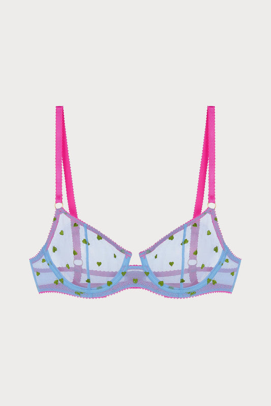 Betty Heart Embroidery Underwire Bra in Cornflower