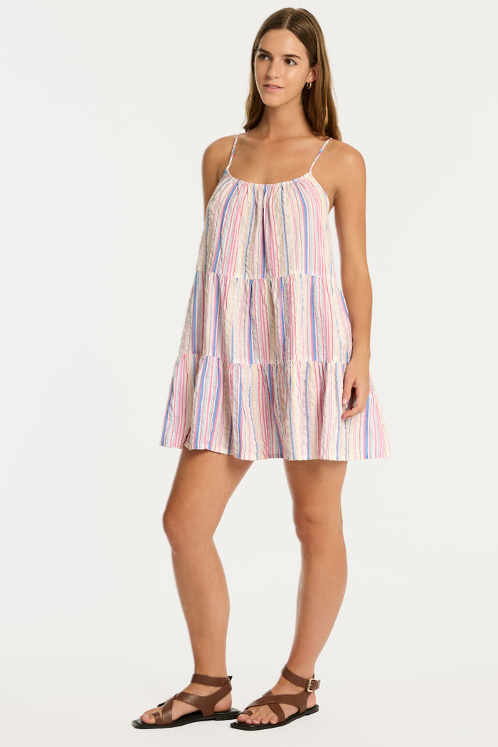 Boho Cotton Stripe Tie Back Short Sundress