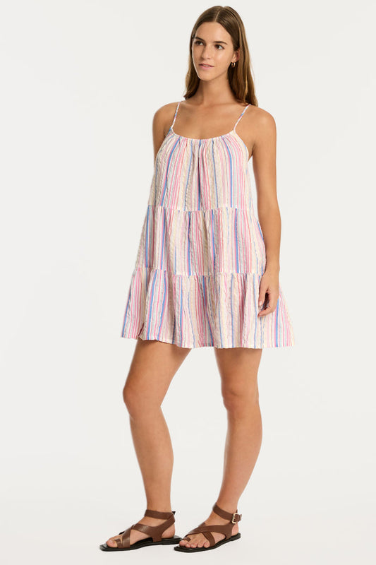 Boho Cotton Stripe Tie Back Short Sundress
