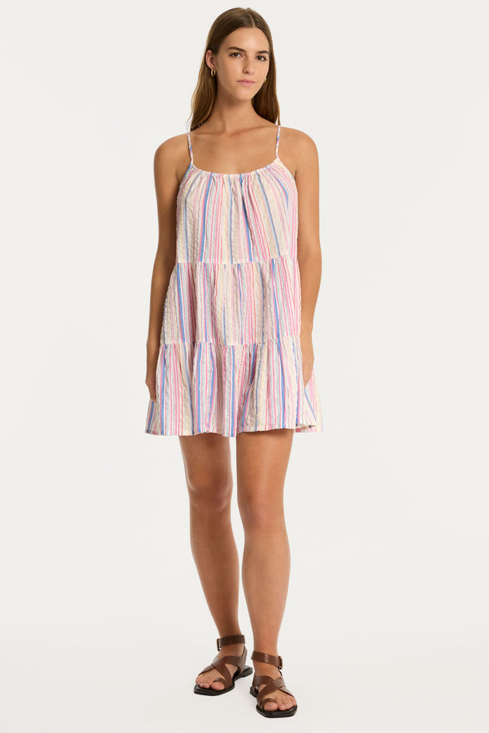 Boho Cotton Stripe Tie Back Short Sundress
