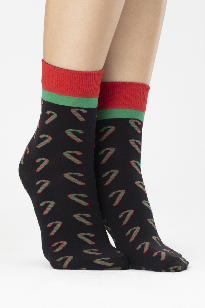 FiORE Candy Cane Pattern Socks Black 40 Denier