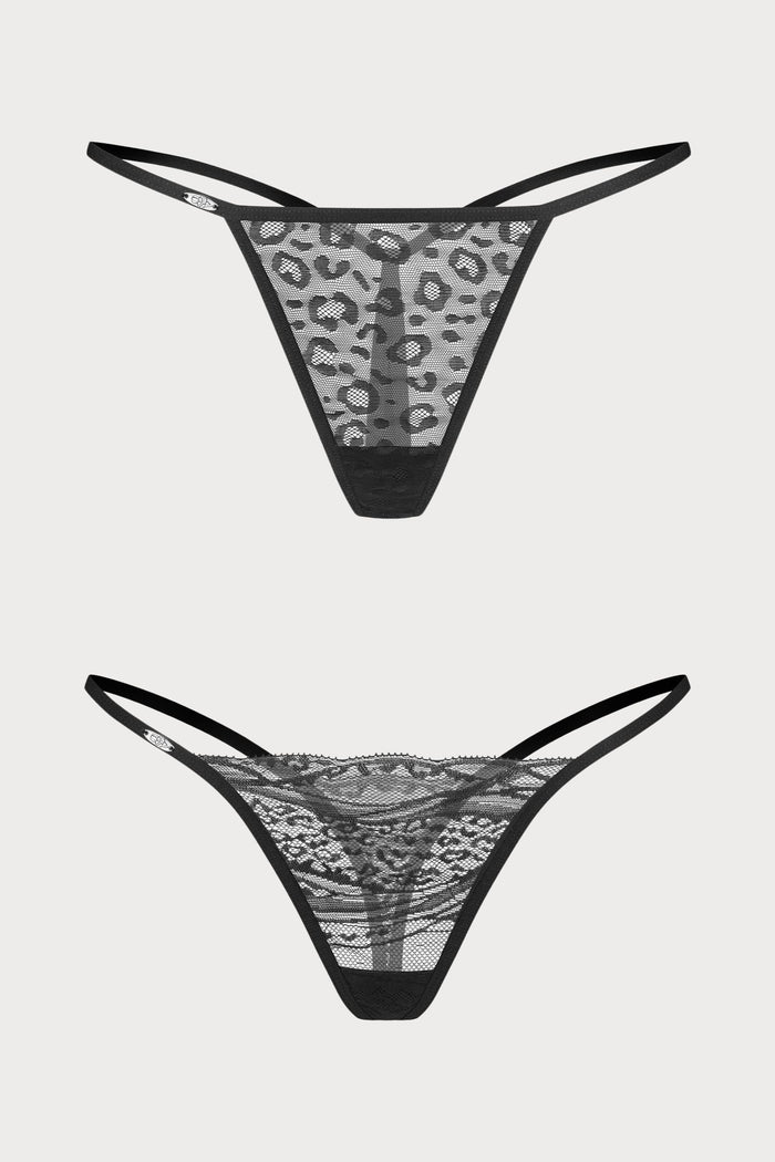Clara Black Lace Mini Thong Set