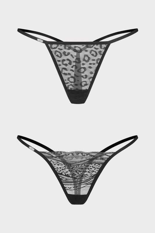 Clara Black Lace Mini Thong Set