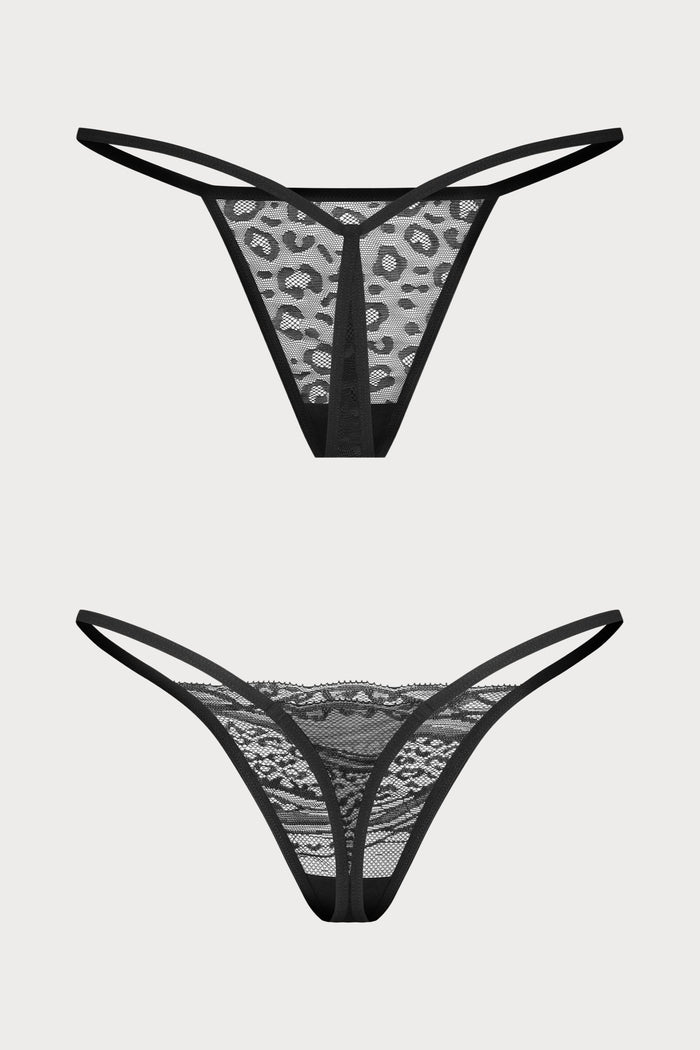 Clara Black Lace Mini Thong Set