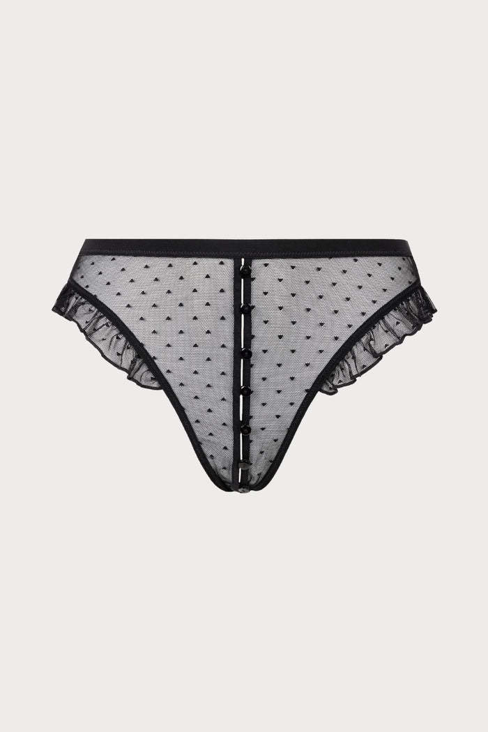 Atelier Amour Coup de Foudre Black Plumetis Tulle Openable Tanga - Naughty Knickers